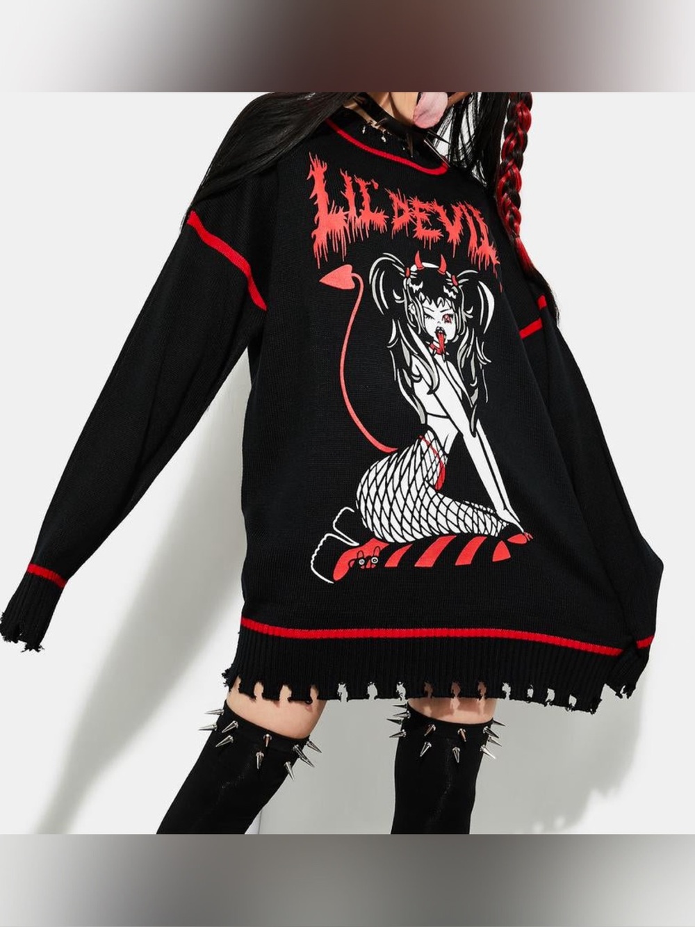 Dolls Kill Current Mood CHAOTIC EVIL KNIT SWEATER Size XXL